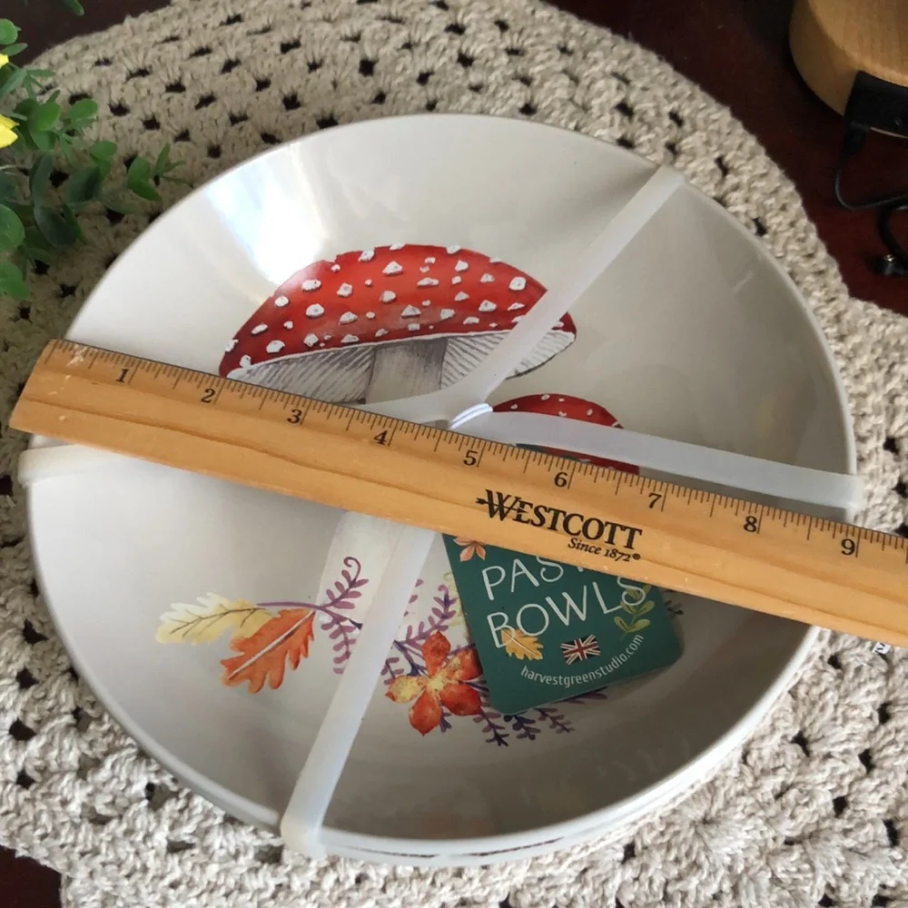 Pasta Bowls with Red Mushroom Design Set of 2